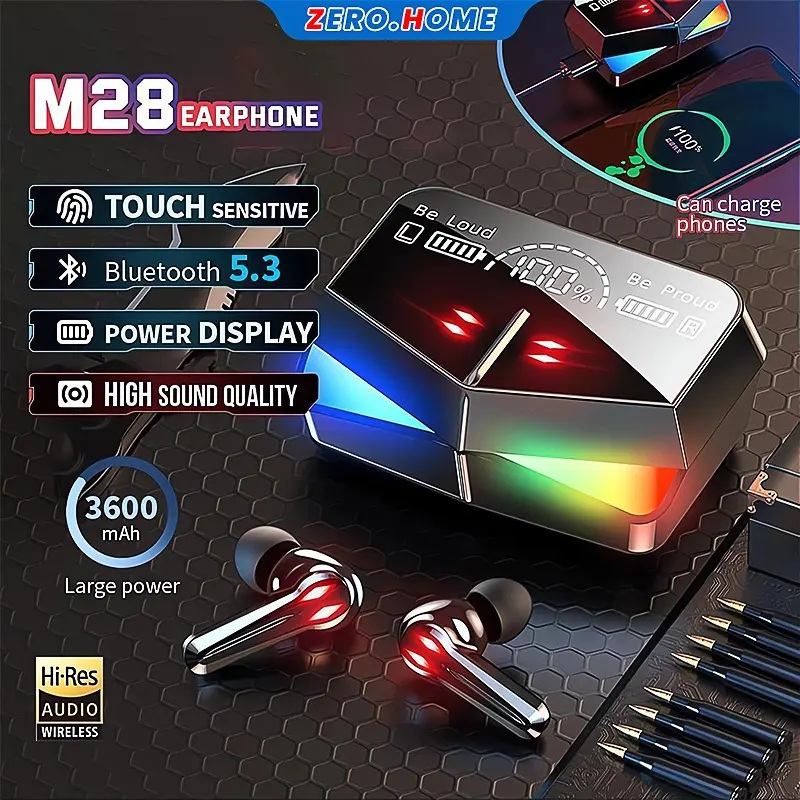 Headset Gaming M28 Dual mode TWS Earbud Earphone Bluetooth Headset Tipe-C tws Sentuh Tahan Air M-28