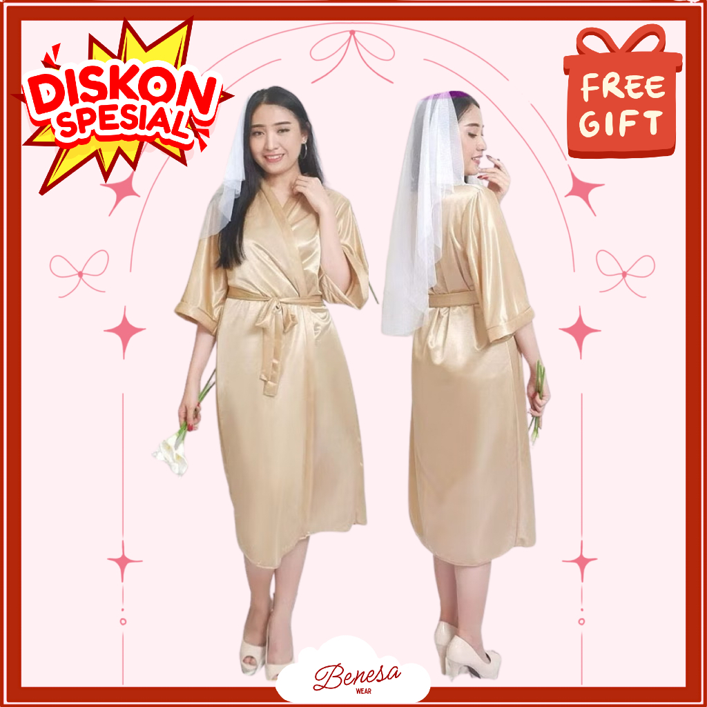 Benesa Wear - Kimono Dress Satin - Baju Tidur Wanita Bride Bridesmaid Pengantin Wedding Sexy Jepang 