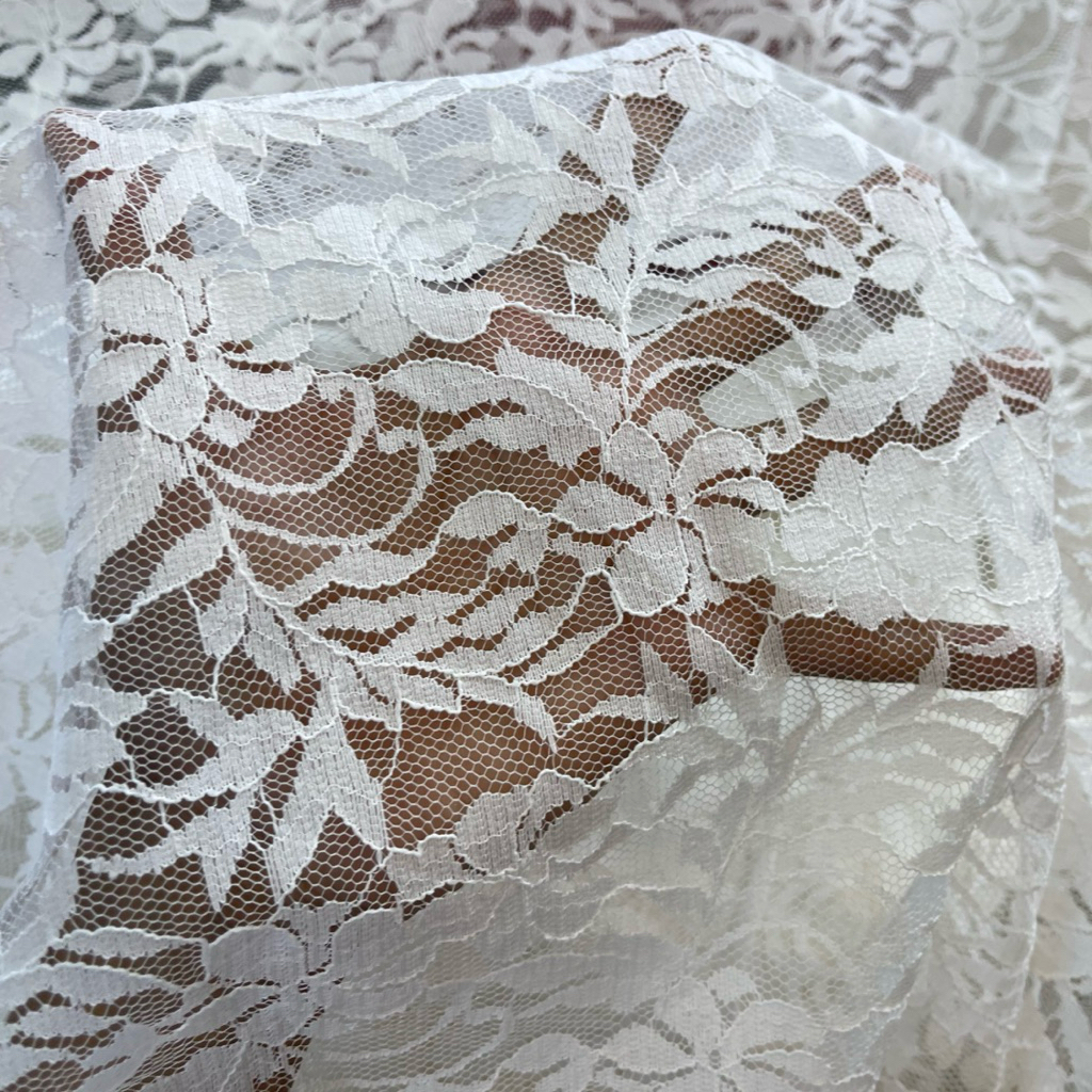 kain brukat street - kain brokat semi prada motif bunga premium - warna putih - kain brukat motif tb