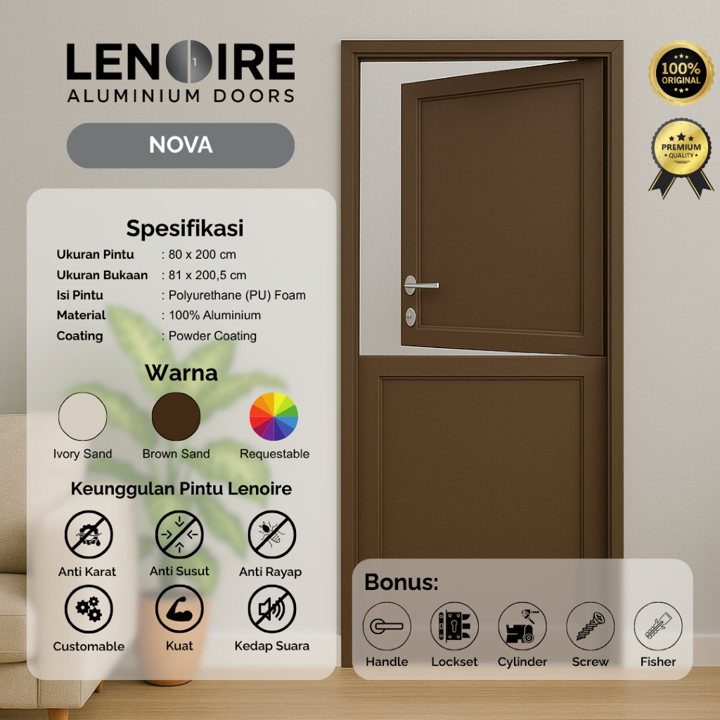 Lenoire Nova Pintu Dutch Door Full Aluminium 80x200 | Pintu Atas Bawah Terpisah | Bisa Custom