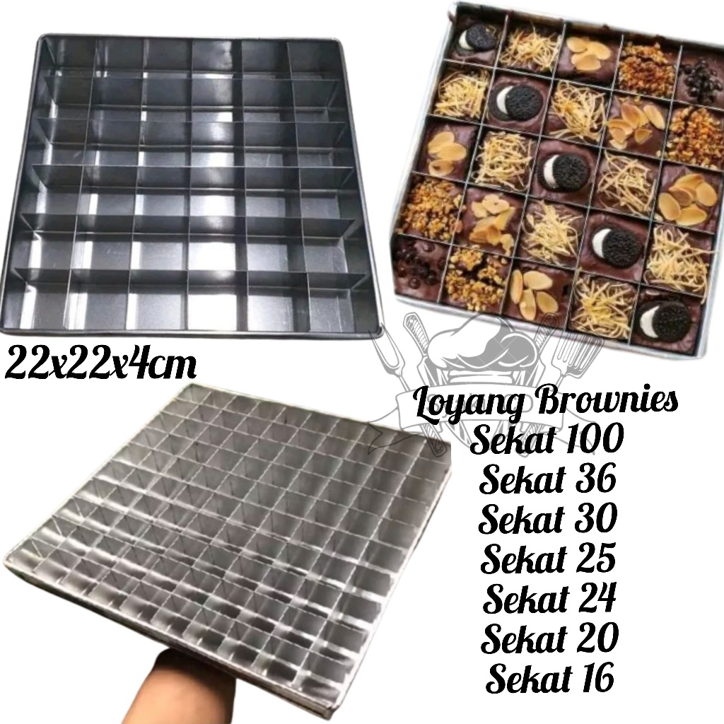 Loyang Dan Sekat Brownies 100 Lubang Ukuran 22x22x4 Cm / Loyang Sekat Brownies Anti Lengket