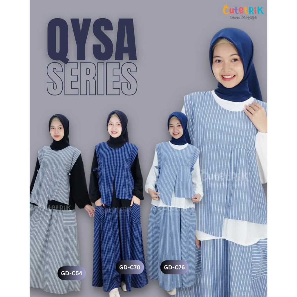 Baju Perempuan Setelan 3in1 Blus Tunik Rompi Set Rok Anak Remaja Dewasa One Set Qysa by Cutetrik I G
