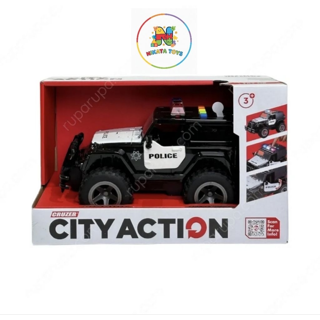 Cruzer 1:16 City Action Friction Jeep Police - Hitam