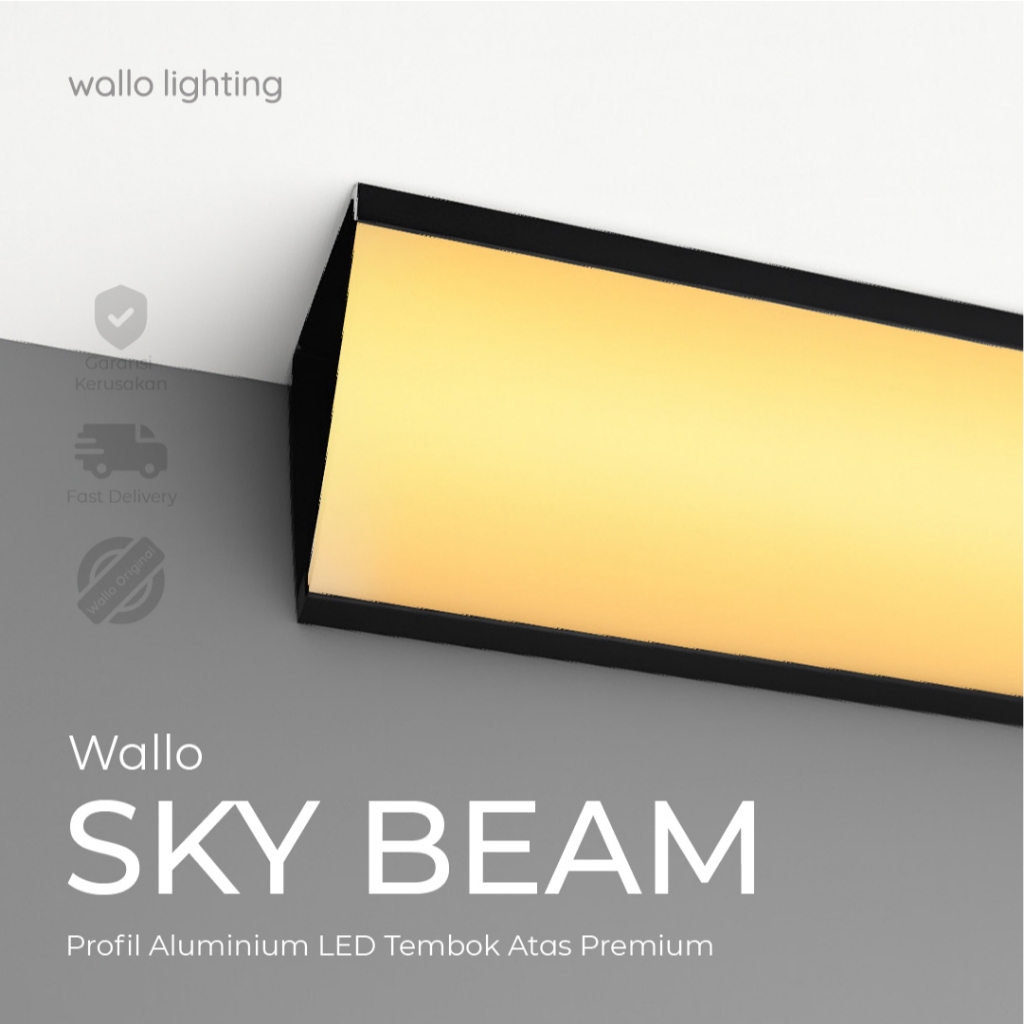 Wallo Sky Beam, Profil Lampu LED Dinding Atas Room Lighting, Pengganti Lampu Plafon & Lis Gypsum, Pe