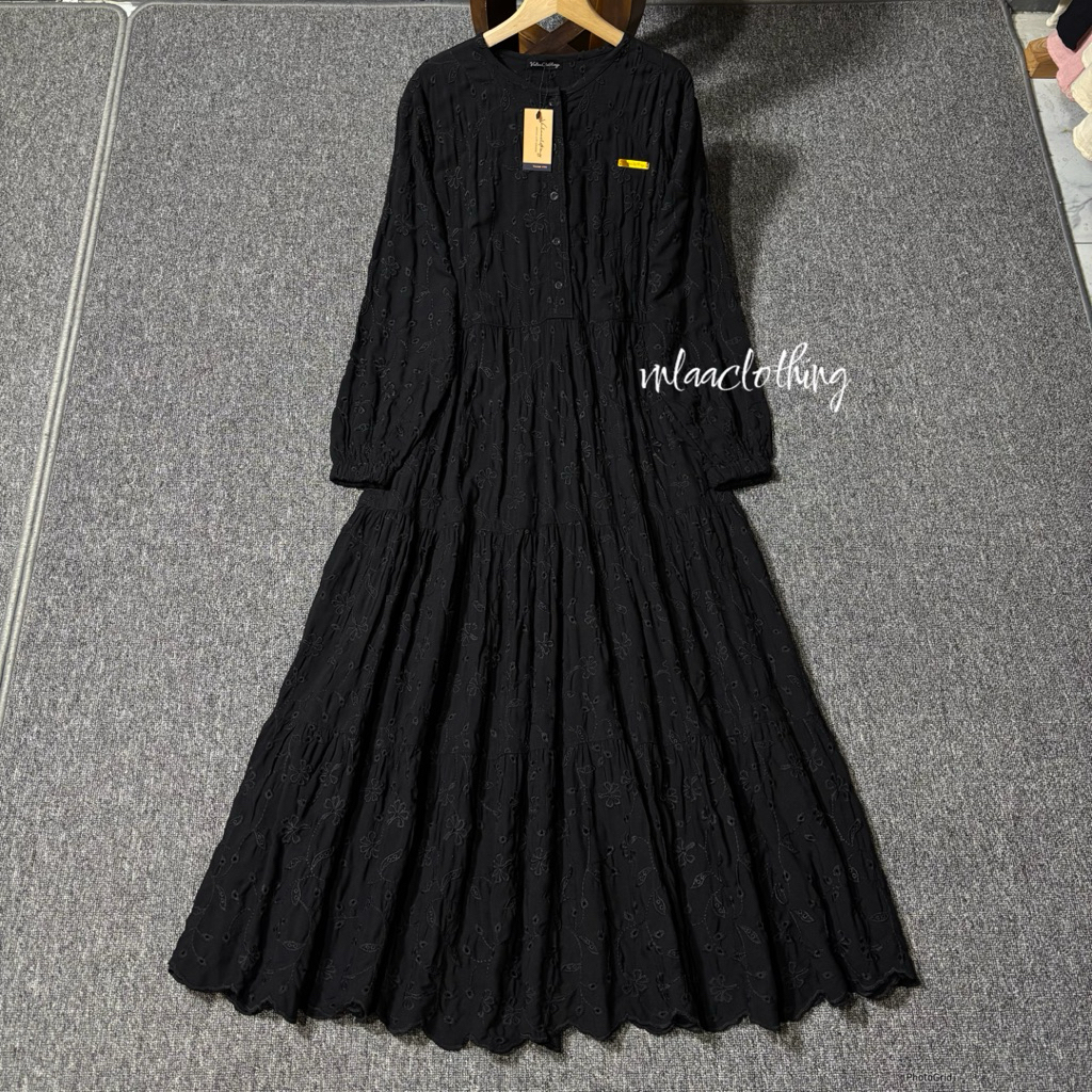 Layra Dress / Dress Cotton Bordir premium / dress  Katbol terbaru / Katun bolong full furing busui