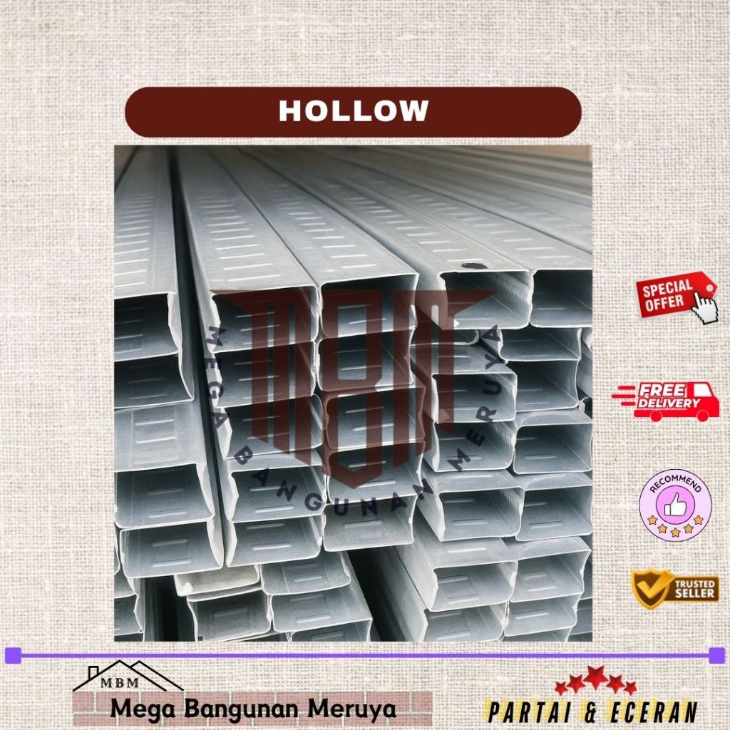 HOLLOW 2x4 - 0.35mm / 4x4 - 0.35mm PROFILE HOLO RANGKA GYPSUM HOLLOW GALVALUM