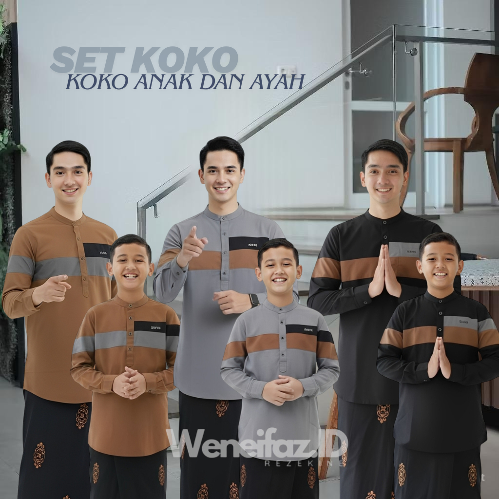 Koko Kurta Couple Ayah dan Anak Saviq Lengan Panjang Katun Kombinasi Terbaru