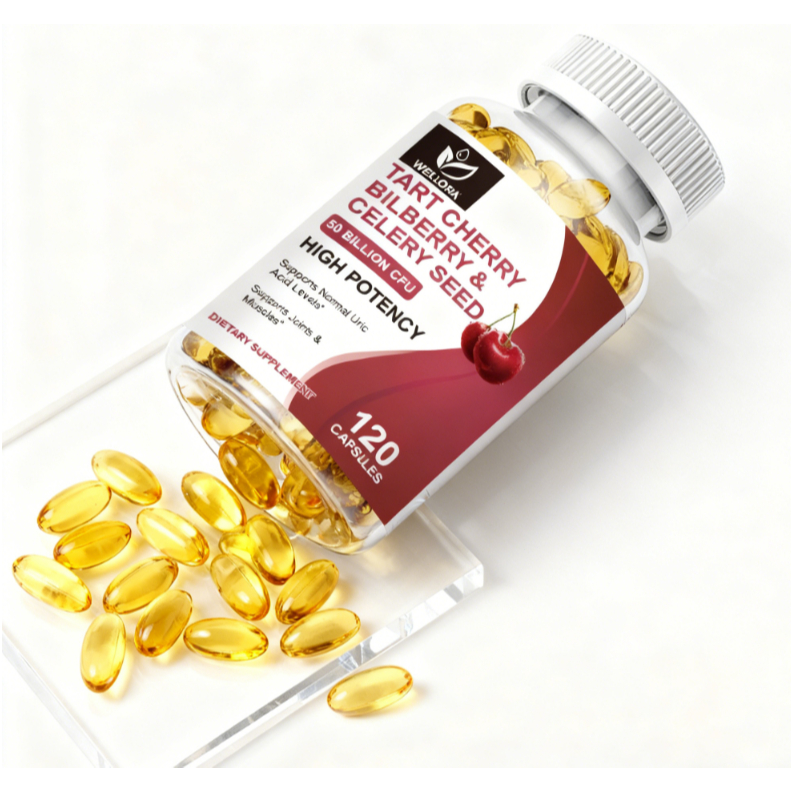 50 Miliar CFU Asam Urat Cherry Bilberry Biji Seledri Kapsul Lembut Pengkondisi Asam Urat Otot Sendi