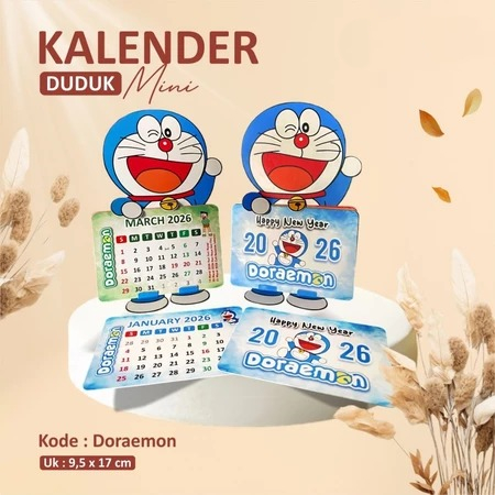 KALENDER DUDUK MINI KARAKTER DORAEMON BAHAN ART PAPER - KALENDER MEJA AESTHETIC READY STOCK