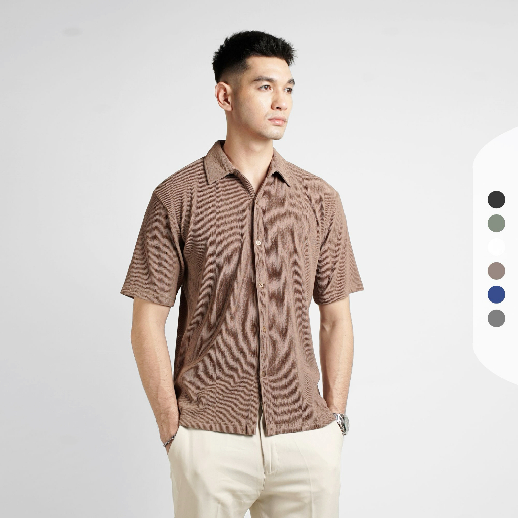 Cupachino Ezo Knit Kemeja Pria Slimfit - Baju Knit Pria Bahan Tebal Halus Bertekstur