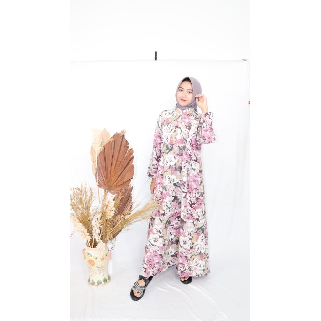Gamis wanita katun rayon premium motif bunga