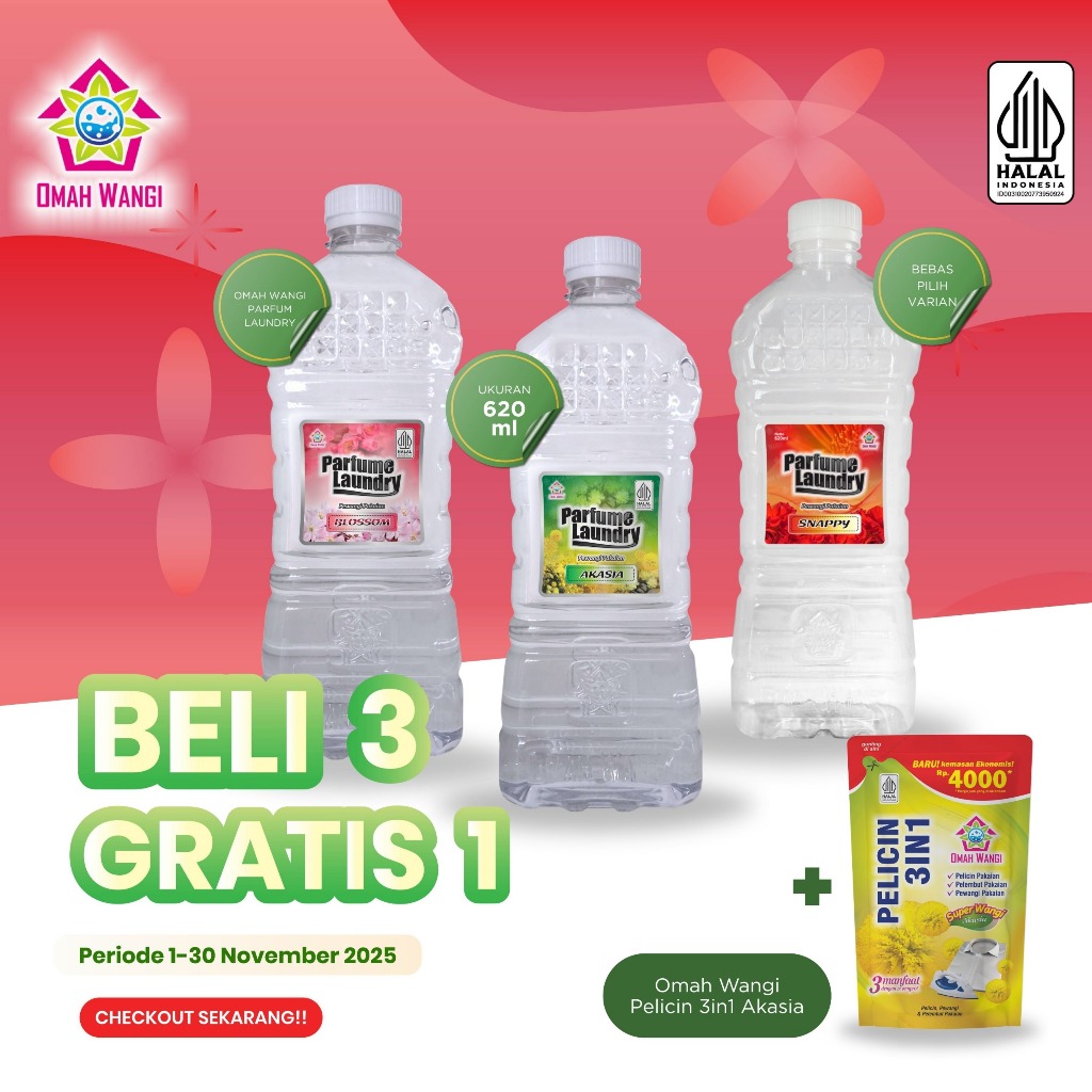 Paket Parfum Laundry Omah Wangi 620ML Beli 3 Gratis Detergent Cair