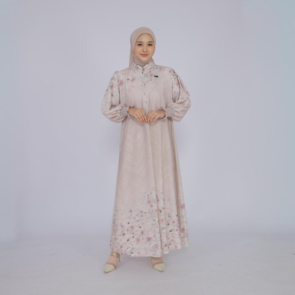 zea dres bahan marina silk motif bunga dres wanita lebaran kekinian