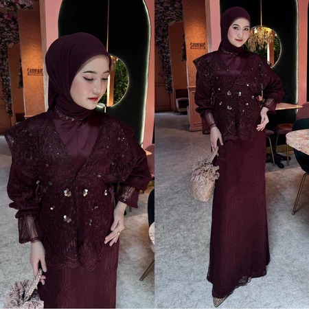 HAGIA ONE SET DRESS +  VEST BRUKAT BAJU DRESS PESTA KONDANGAN WANITA TERBARU DRESS BRUKAT