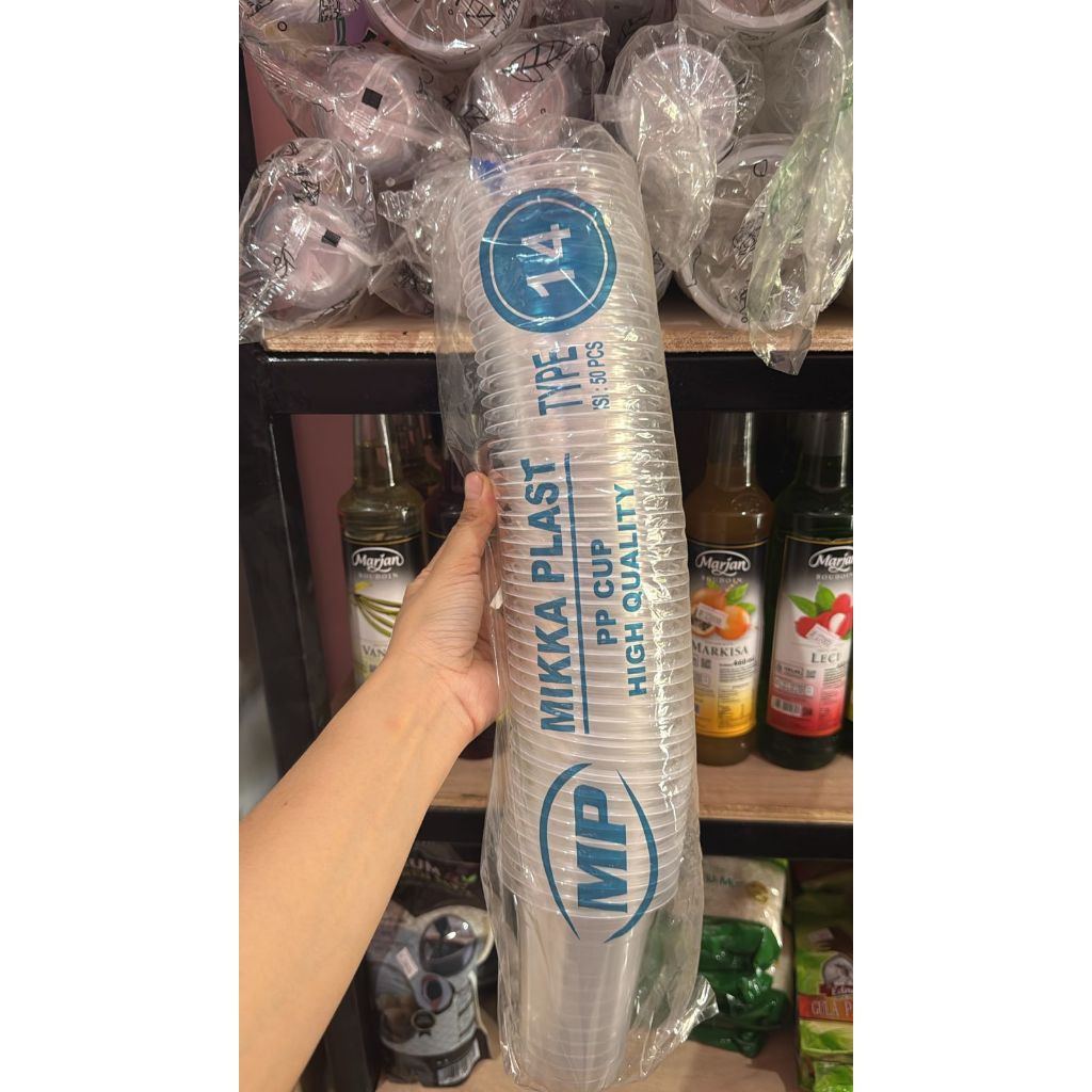 Gelas Plastik Datar 14oz 50pcs . gelas pop ice 14oz 50pc