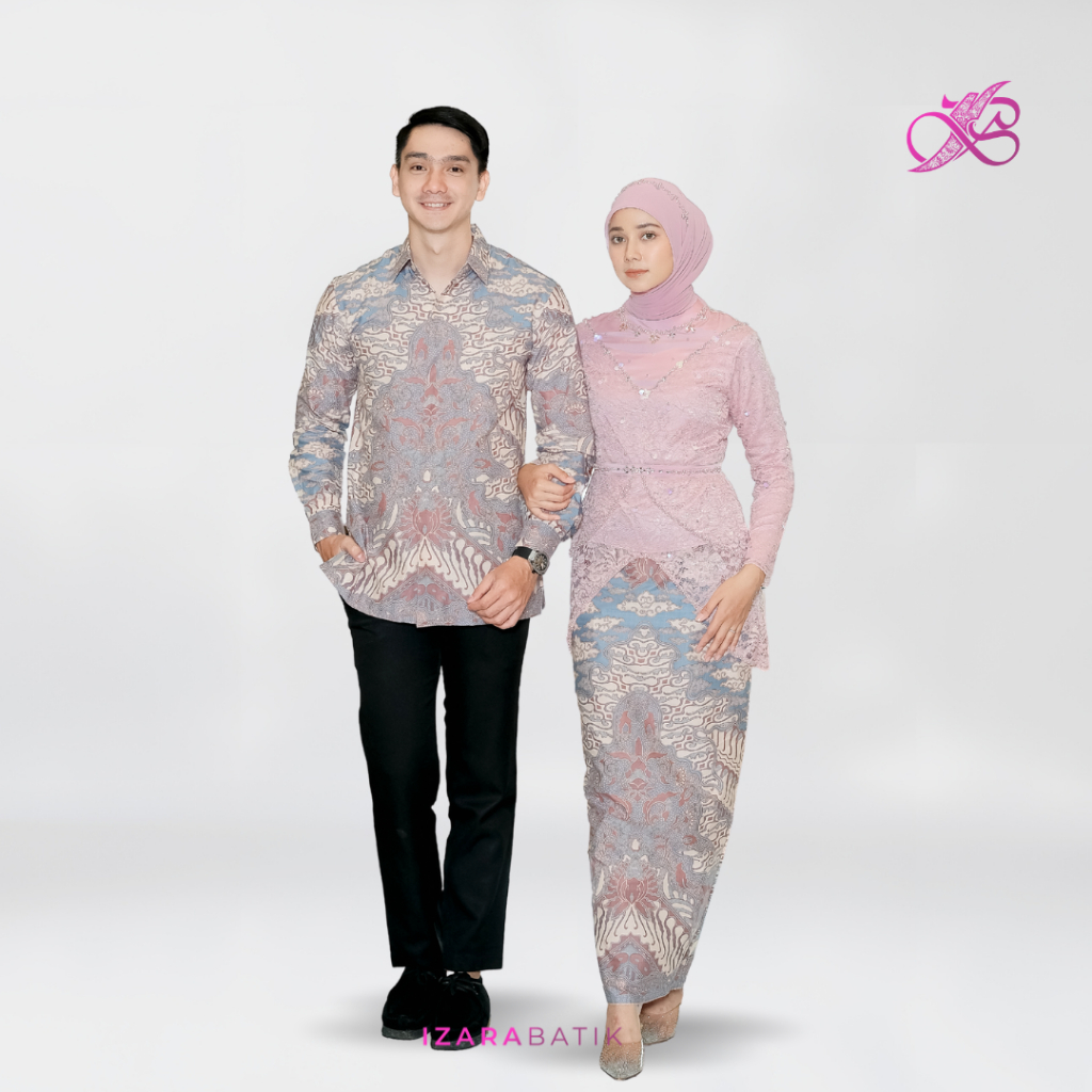 IZARABATIK - Keyla Dusty Pink Set Kebaya Batik Modern Couple Wisuda Lamaran Full Payet Tunangan Kond