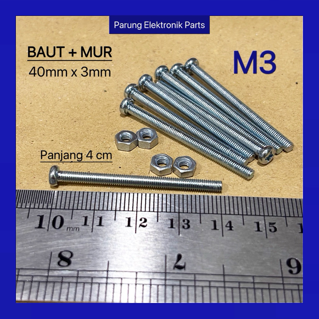 10 Set BAUT JP + MUR M3 (40mm x 3mm) Baut Galvanis M3 panjang 4cm x 3mm 10set