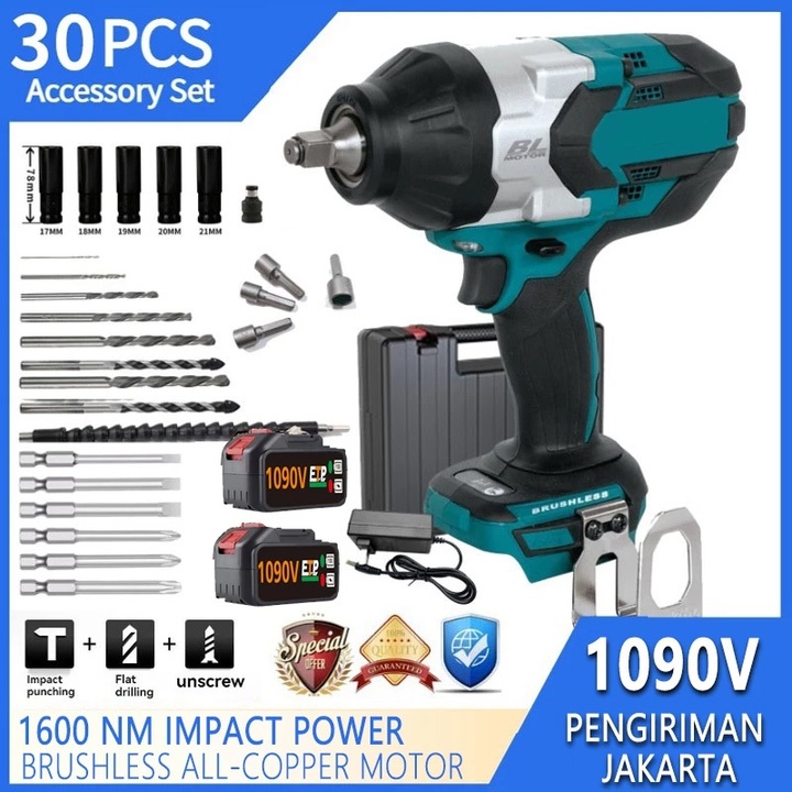 1090VF CORDLESS IMPACT WRENCH BRUSHLESS 980N.M impact baterai 588VF MESIN BOR UNTUK BAUT MOBIL