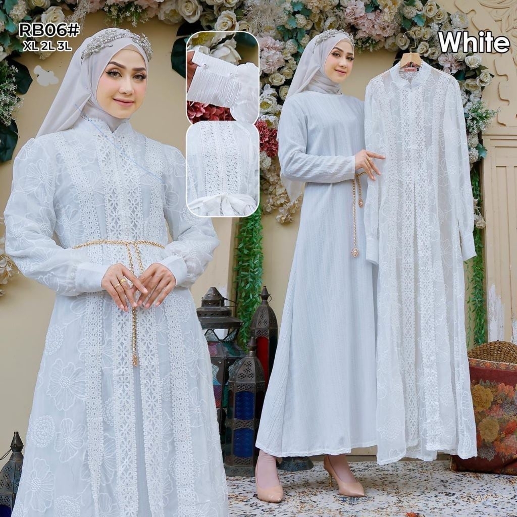 Gamis Ixora bordir premium putih terbaru.