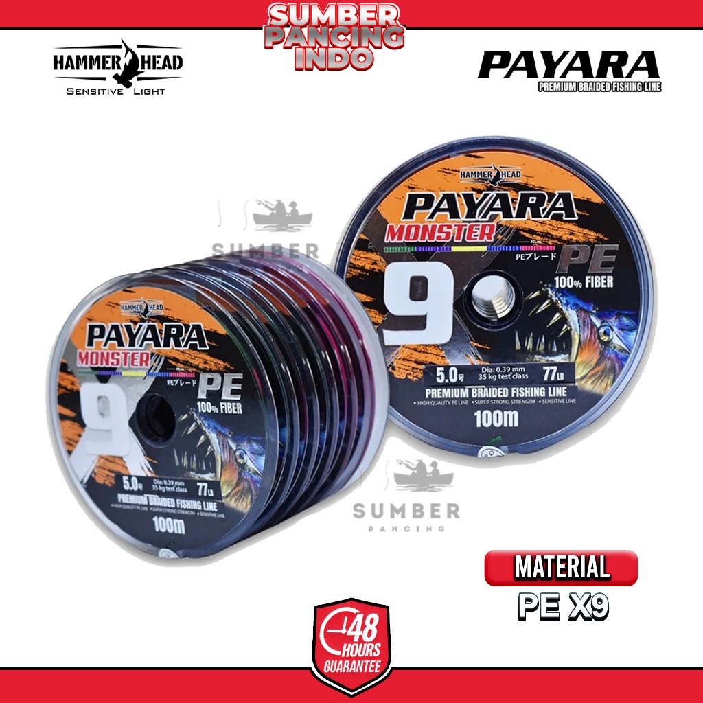 HAMMER HEAD Senar Pancing PE PAYARA MONSTER X9 Multi Color 100% PE Fiber Connecting Tali Pancing Jig