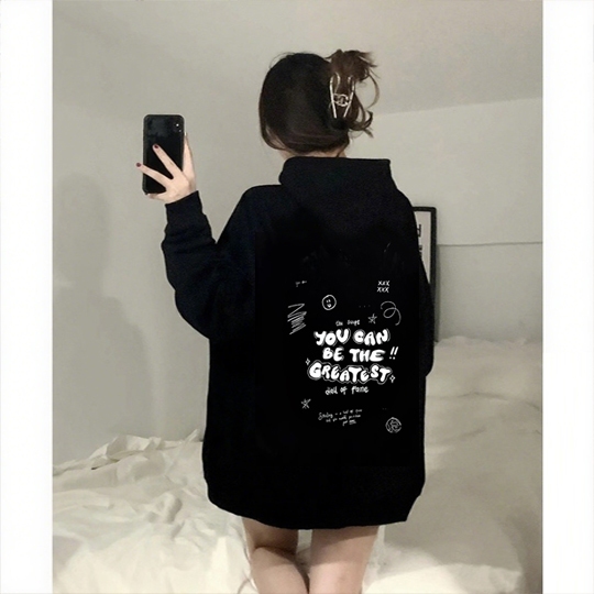 MONSEUR Hoodie lengan panjang wanita gaya Korea dengan motif huruf/Sweater Korea Lengan Panjang/Swea