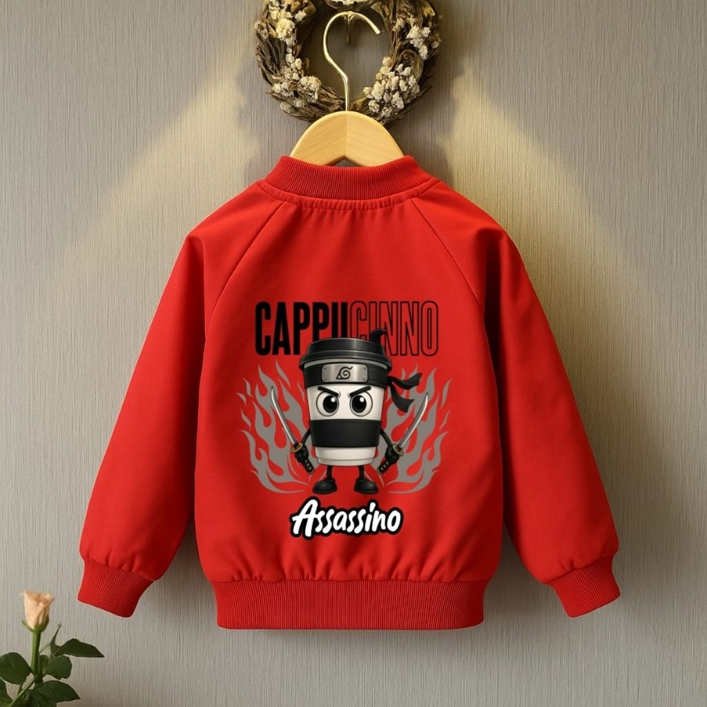 Jaket anak gambar CAPPUCINNO Assasino, Jaket anak laki-laki motif bomber, Jaket anak keren cocok bua