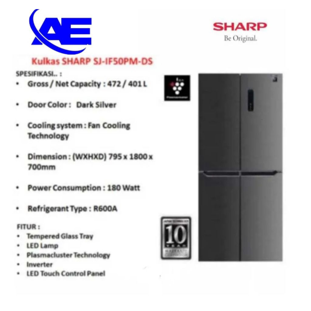 KULKAS SHARP 4PINTU SJ-IF50PM/DS 470LITER BERGARANSI 10THN