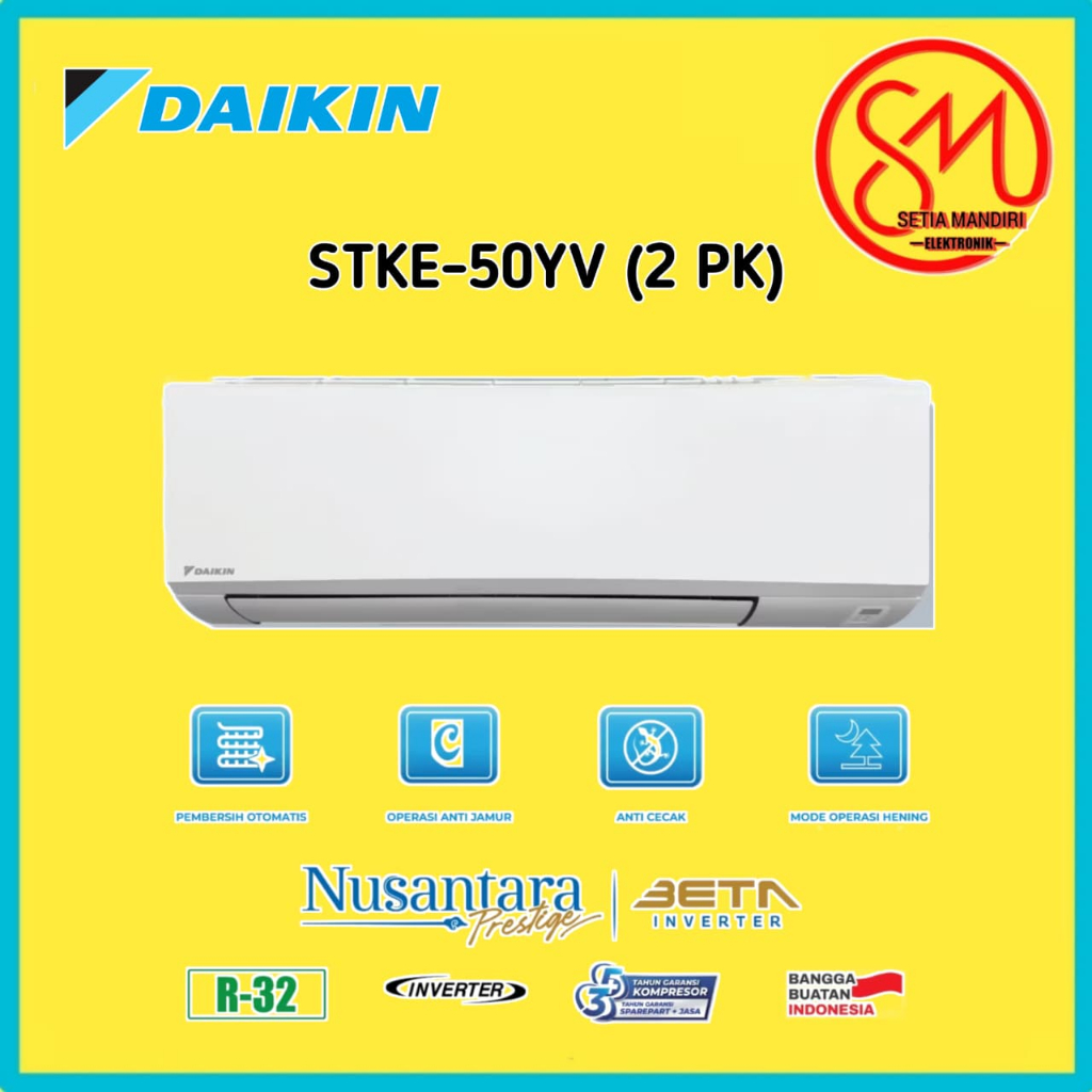 AC DAIKIN 2PK Inverter STKE50YV + PASANG 2 PK Blue Fin Self Cleaning Air Conditioner