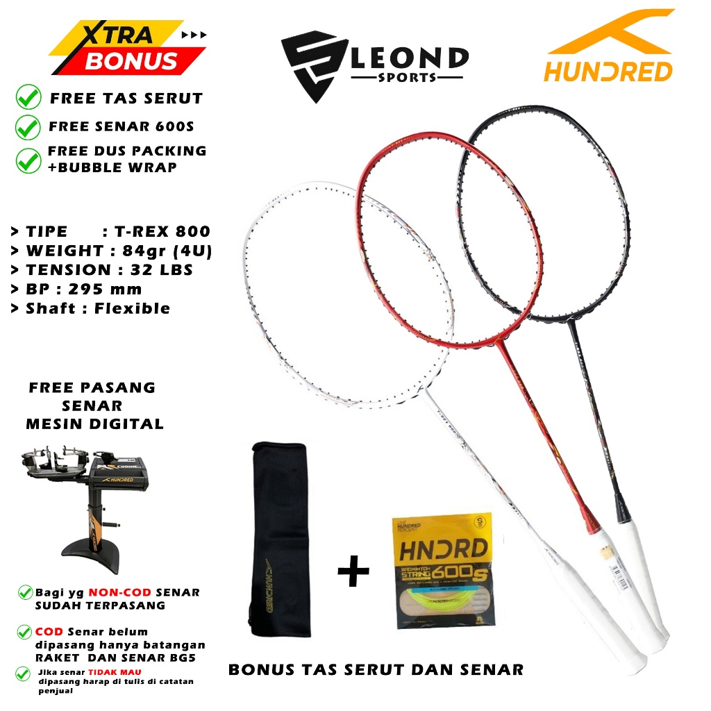 Raket Badminton Hundred TREX 800 dan Raket Hundred Power Ray 900 Original