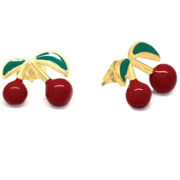 Anting Tusuk Titanium Emas Cherry Merah
