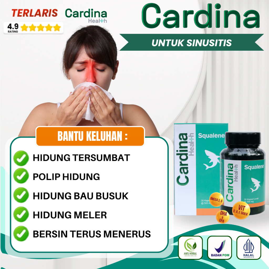 Cardina Heal+h Squalenetasi Obat Sinusitis, Polip Hidung, Pilek, Flu Menahun, Hidung Tersumbat, Anos
