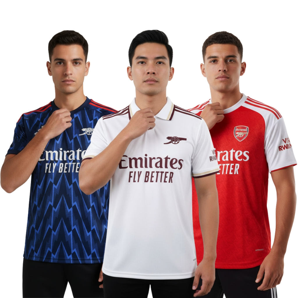 Jersey Arsnl 2025 2026 Home Away 3rd Third Baju Bola Merah Biru Navy Dongker Putih Kerah Pasang Cust