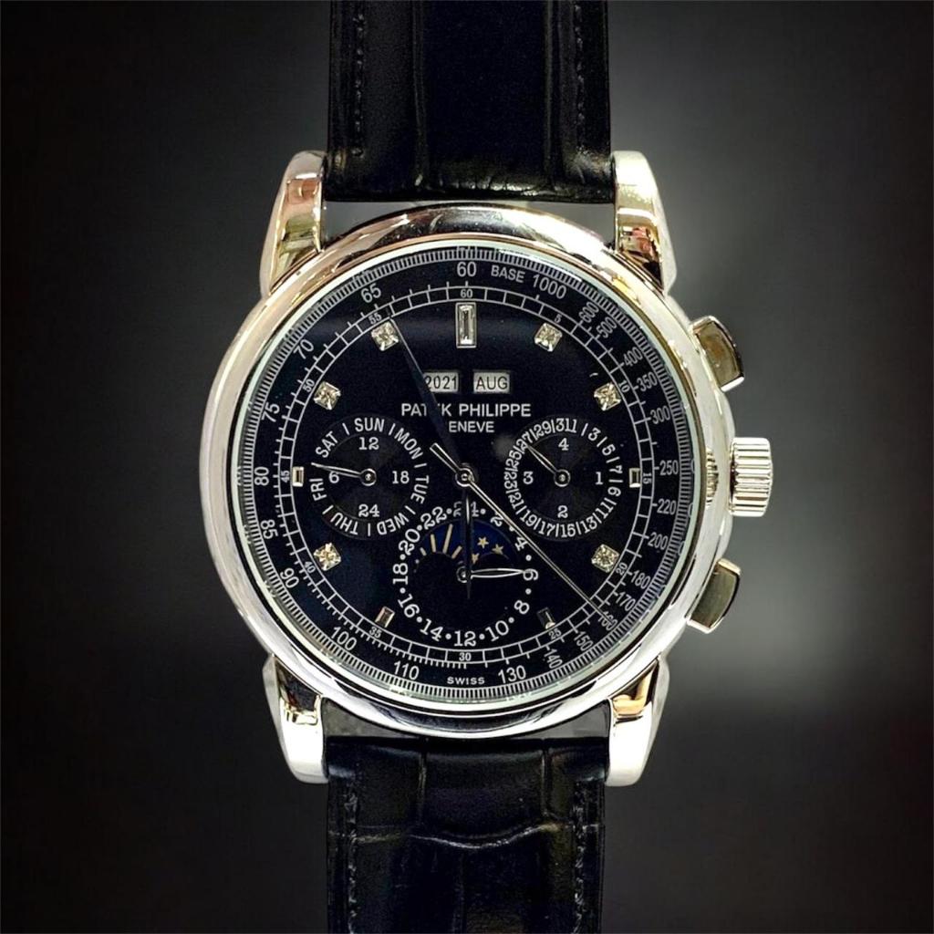 Patek Philippe Calatrava Moonphase Watch Automatic Croco Leather Date, Year - Black