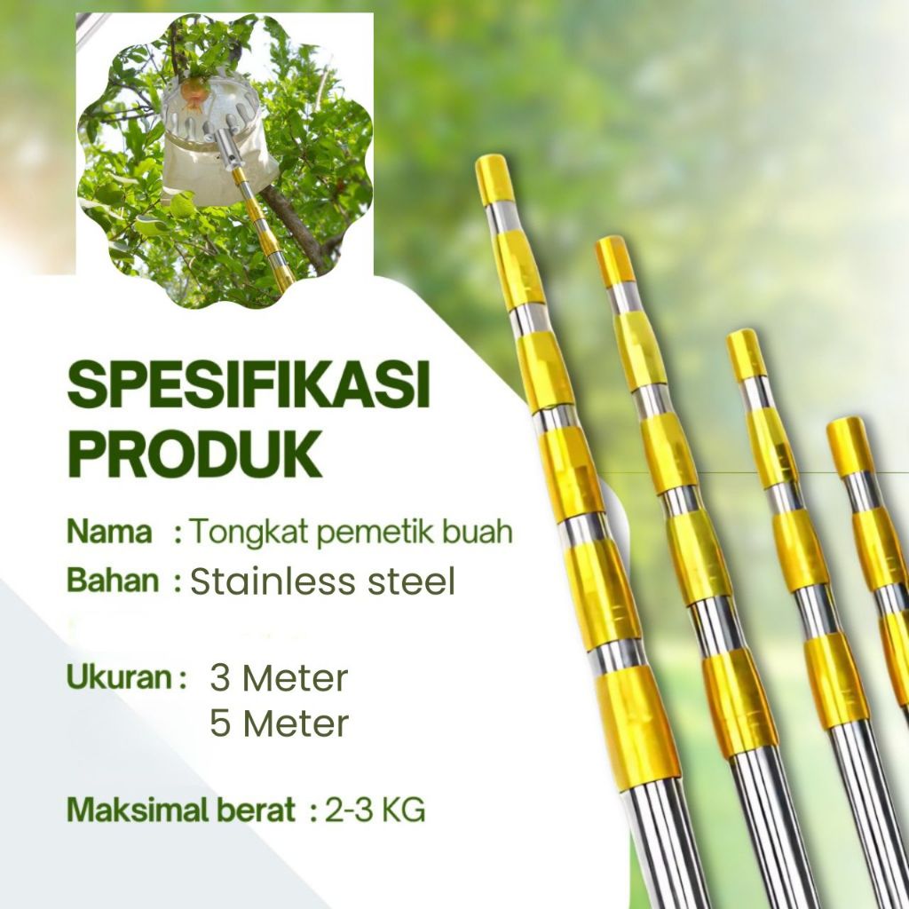 Tiang Teleskopik Stainless steel Tongkat Petik Buah fruit picker Galah Panjang Untuk Petik Buah