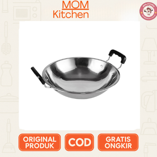 Mom Kitchen - Wajan Kuali Wok Pan Penggorengan Stainless Steel Tebal anti lengket