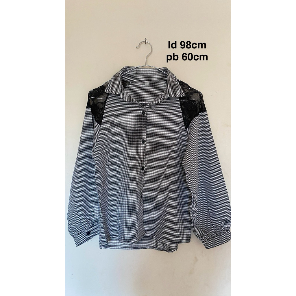 Kemeja Hitam Putih Kotak Kecil Preloved Cardigan Cardi Wanita Korean Style Kotak Hitam Cewek Cewe Ba