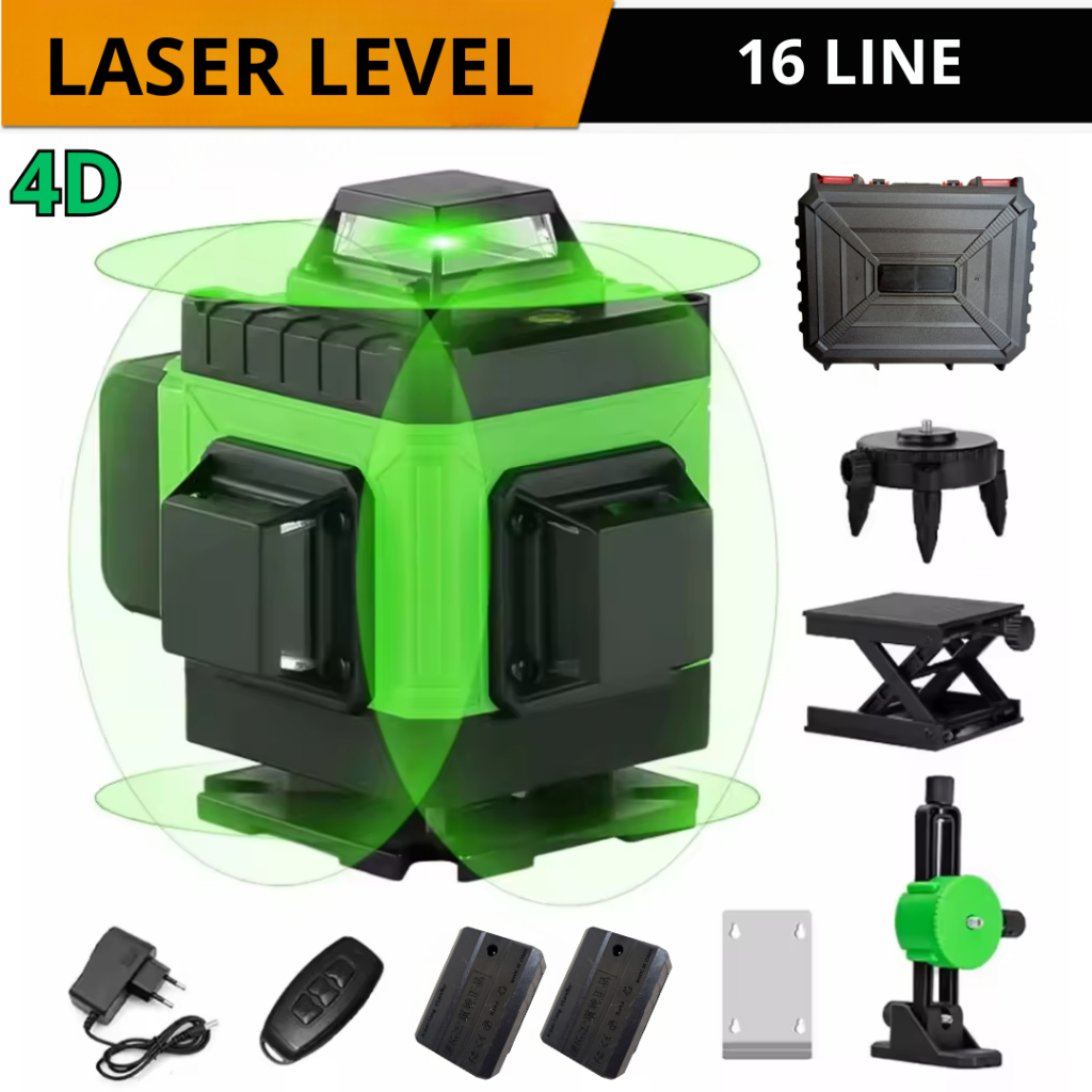 BOOS Laser Level 16 Line 6D Laser leveling self portable 2 baterai lengkap