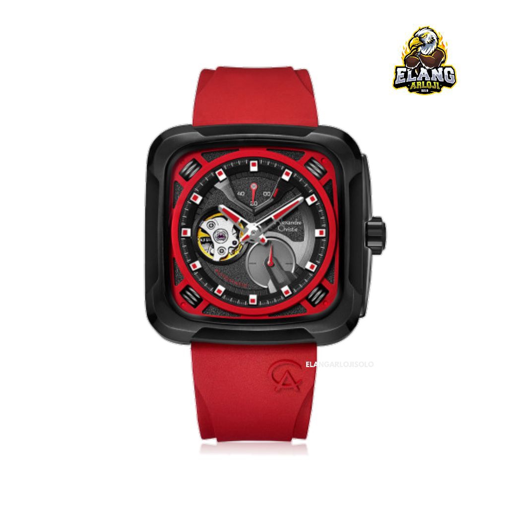 Jam Tangan Pria Alexandre Christie AC 6577 Automatic Red Black Original