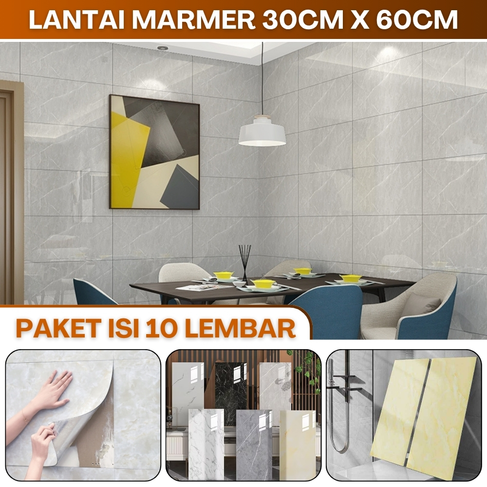 Wallpaper Stiker Dinding Lantai Vinyl Walpaper Dapur Lantai Marmer Biru Glossy Tempel Tahan Air