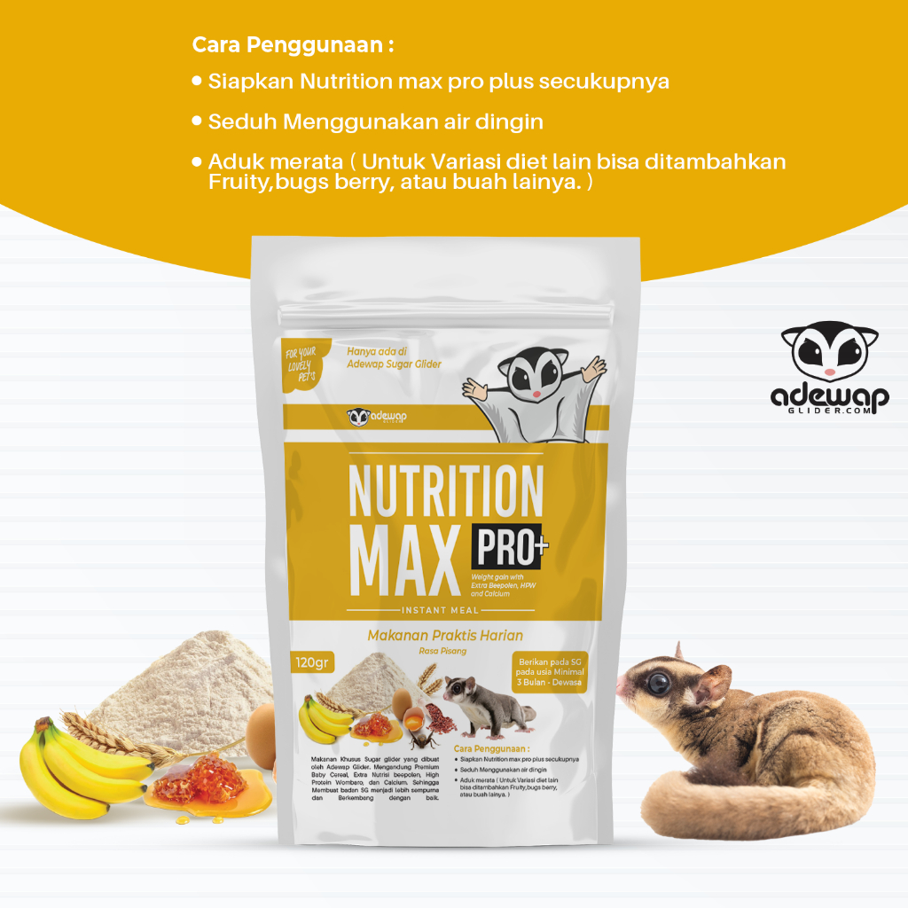 ADEWAP GLIDER Nutrition Max Pro Plus Baru Rasa Pisang Makanan Harian Nutrisi Sugar Glider