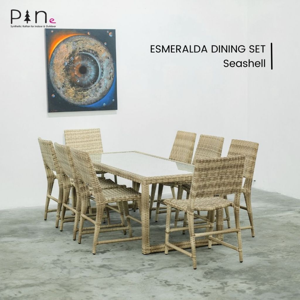 Set Meja Makan 6 Kursi Rotan Sintetis Modern Cafe Resto Outdoor Pine / Esmeralda Dining Set