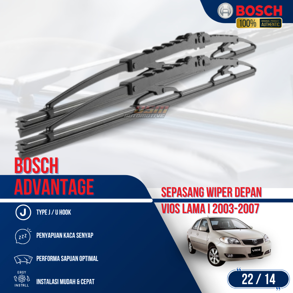 Bosch Advantage / Karet Wiper Mobil Toyota Vios Lama 22" dan 14" (Sepasang) / Wiper Mobil Vios