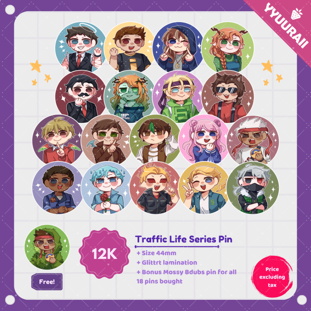 MCYT Traffic Life Series || Character Glitter Pin || yyuuraii