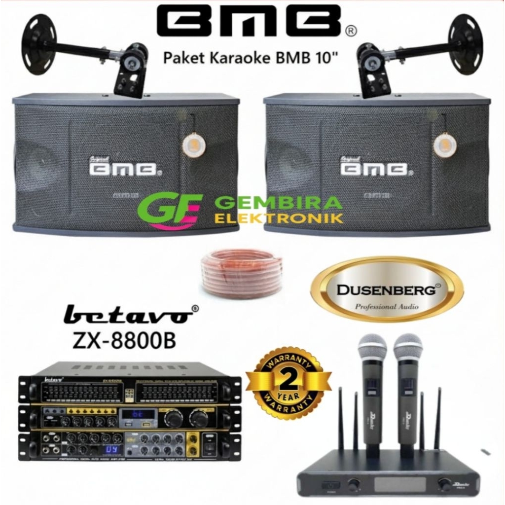 Paket Speaker Karaoke BMB 10 Inch + Amplifier Betavo ZX8800B + Mic Wireless Dusenberg Original