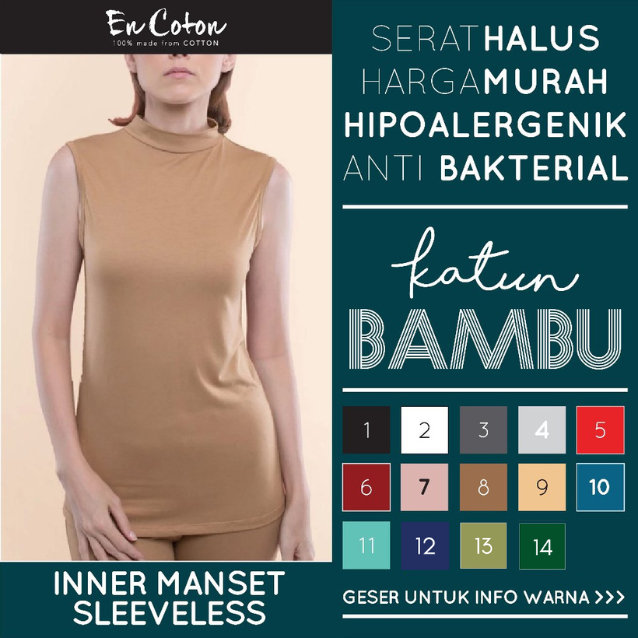 Inner Manset Tanpa Lengan Katun Bambu Baju Daleman Tanktop Anti Panas