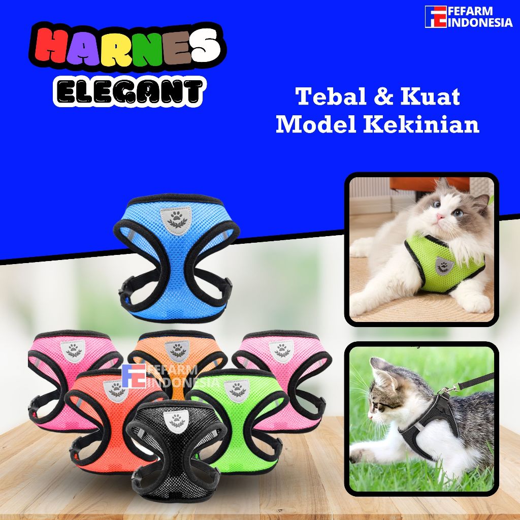 Tali Tuntun Harness Rompi Vest Kucing Anjing Musang Murah Polos FEFARM