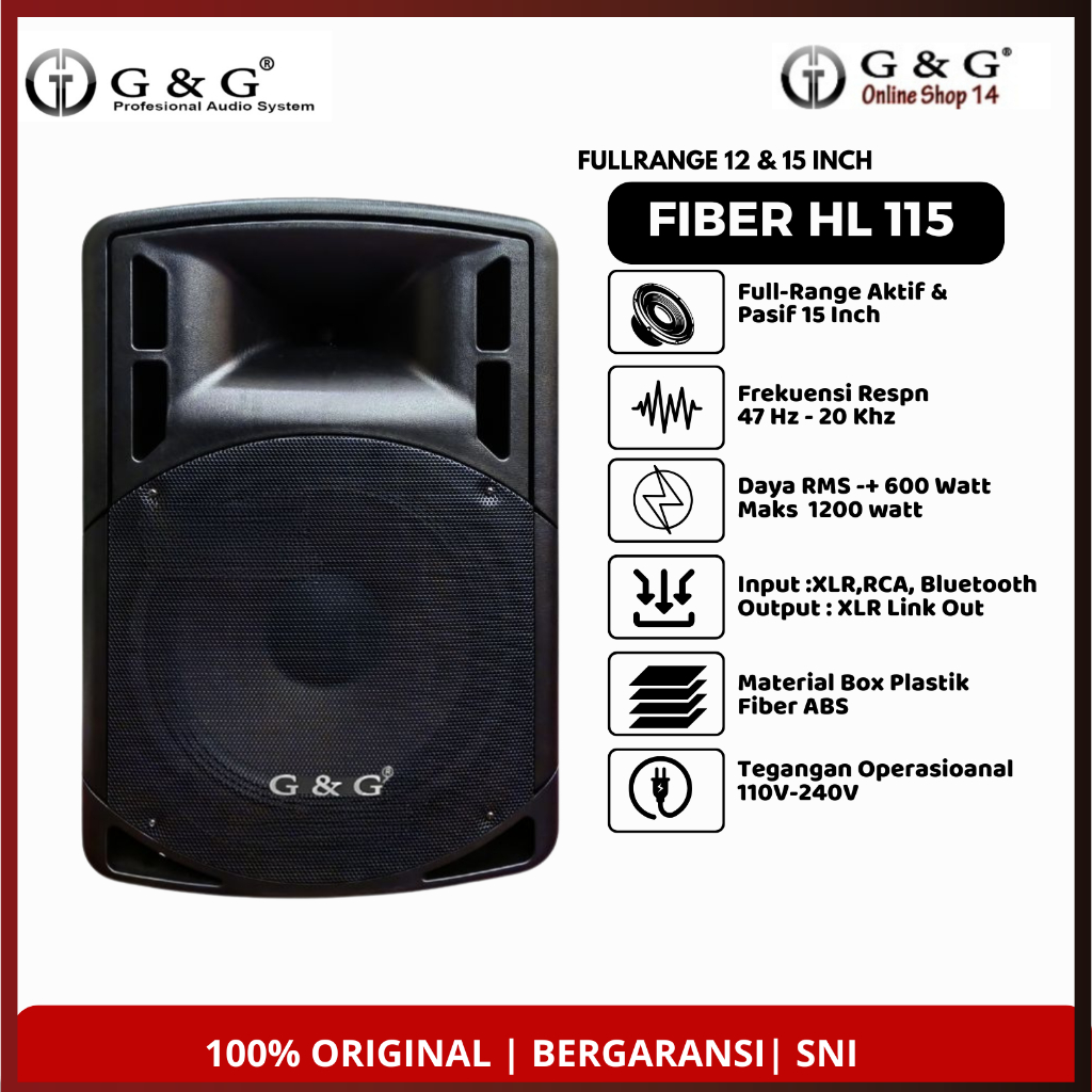 Speaker 12/15 Inch G&G Aktif Pasif HL 112/115 Full Bass TWS Bluetooth Box Fiber Bergaransi I GG