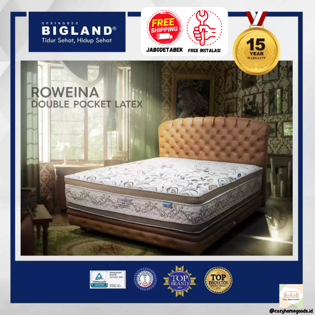 Springbed Bigland - Roweina Double Pocket Latex - Kasur - Tempat Tidur - Premium - Matrass - Full Se