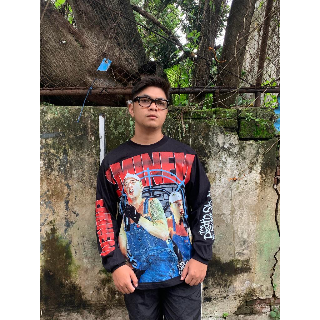 KAOS LENGAN PANJANG HITAM OVERSIZE TSHIRT LONGSLEEVE BAND EMINEM THE DEATH OF SLIM SHADY  - TFLIKS