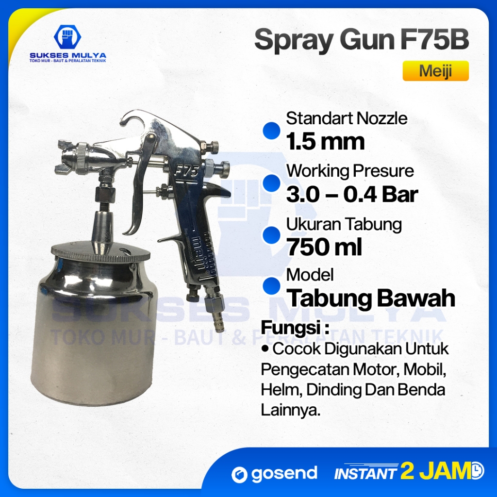 MEIJI Spray Gun F-75 Nozzle 1.5 Tabung Bawah 750ml Semprot Cat Grafity